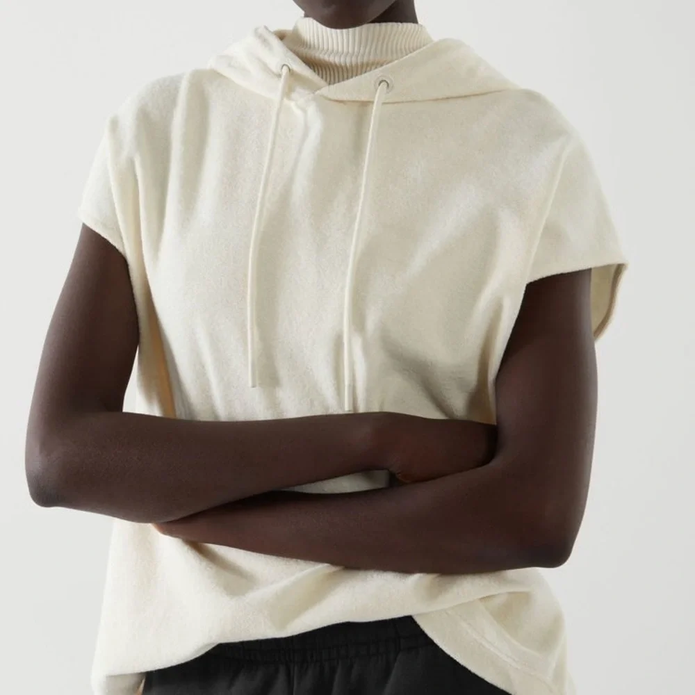 COS Sleeveless‎ Hooded Terry Short Sleeve Hoodie Top, Cream Beige, Size XS